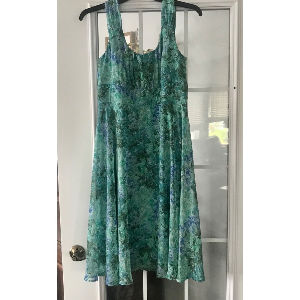 Connected Romantic Womens Blue Green Florals Sleeveless Dress SIZE 12